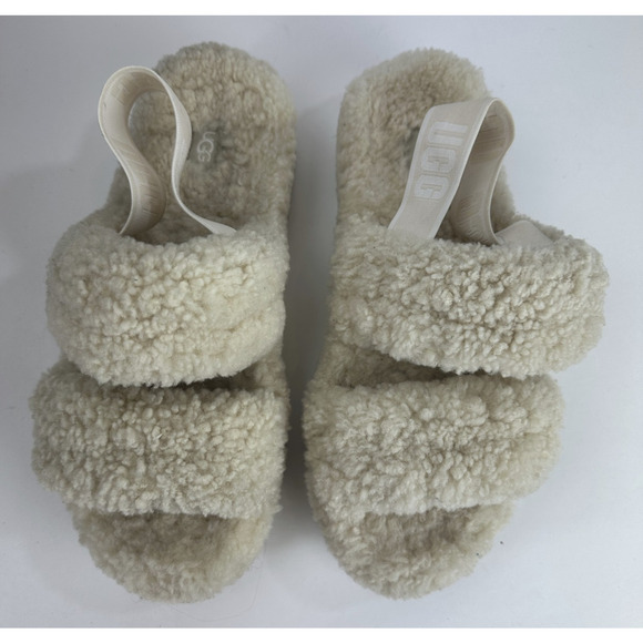 Ugg Oh Fluffita Sherpa Platform Sandals Natural Beige Sheepskin Size 11 Slides - Picture 5 of 16